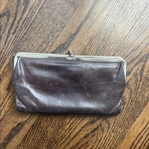 Brown Leather Clutch with Silver Frame